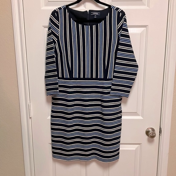 Lands’End Textured Striped Dress w/Round Neckline & 3/4 Length Sleeves Size 14 - Picture 1 of 6